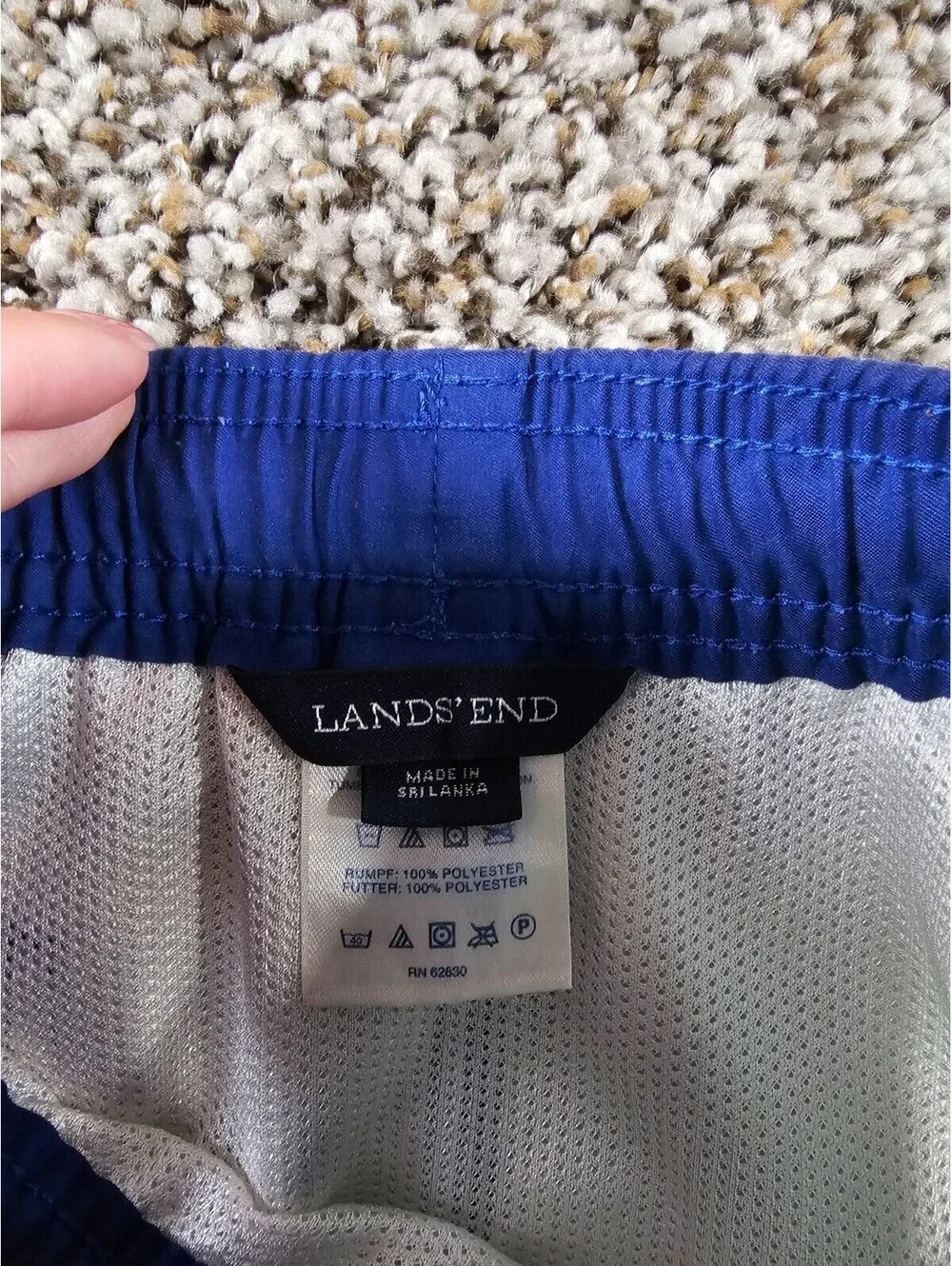 Lands End Boys Sz M Swimsuit Swim Trunks Blue Green Striped